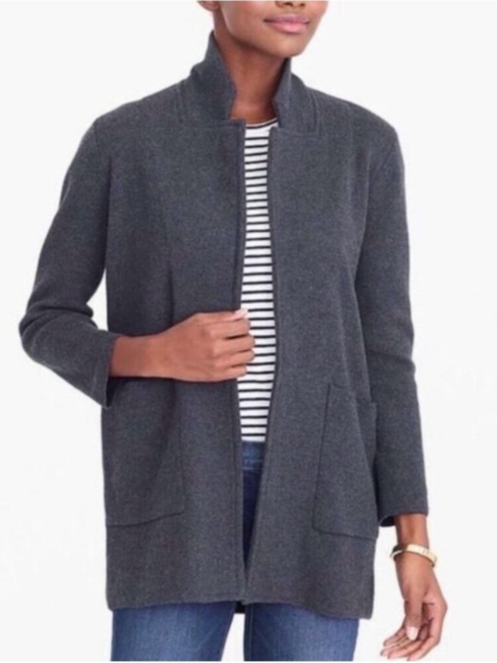 J. Crew Dark Charcoal Open-Front Women's Sweater Blazer with Pockets